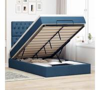 Teenpull Lit ottoman bleu avec matelas, 120 x 200 cm, housse en tissu, espace de rangement intégré, matelas à ressorts ensachés, surmatelas confortable, cadre de lit robuste