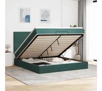 Teenpull Lit ottoman de luxe avec matelas à ressorts ensachés, surmatelas et éclairage LED, vert foncé, 160 x 200 cm, housse en velours, grand espace de rangement, ensemble de meubles de chambre à