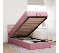 Teenpull Lit ottoman de luxe avec matelas intégré, éclairage LED et grand espace de rangement, 90 x 200 cm, velours rose, ensemble de chambre à coucher confortable