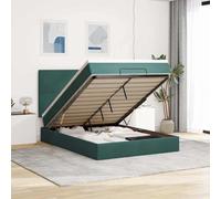 Teenpull Lit ottoman de luxe avec matelas intégré, surmatelas et éclairage LED, vert foncé, 140 x 190 cm, housse en velours, grand espace de rangement