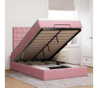 Teenpull Lit ottoman en velours rose, 120 x 190 cm, avec matelas, tête rembourrée et éclairage LED, espace de rangement hydraulique, cadre de lit pour des nuits reposantes, ensemble complet de meubles