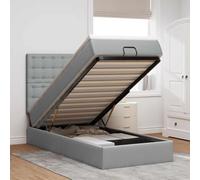 Teenpull Lit ottoman gris clair 90 x 200 cm, housse en tissu avec matelas, éclairage LED, grand espace de rangement, surmatelas confortable pour chambre à coucher et maison