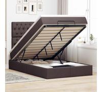 Teenpull Lit ottoman marron foncé avec matelas, 120 x 200 cm, housse en tissu, espace de rangement, ressorts ensachés, surmatelas confortable
