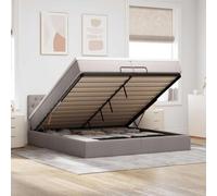 Teenpull Lit ottoman rembourré, en tissu taupe, avec 2 matelas à ressorts ensachés et LED, 200 x 200 cm, cadre de lit avec espace de rangement, mécanisme de levage hydraulique, tête de lit pour