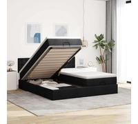 Teenpull Lit ottoman rembourré noir avec tête de lit intégrée, matelas et éclairage LED, 180 x 200 cm, cadre de rangement en tissu, lit double pour chambre à coucher confortable.