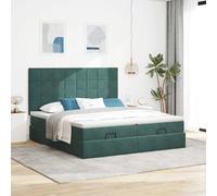 Teenpull Lit ottoman vert foncé avec matelas et éclairage LED, 180 x 200 cm, housse en velours, grand espace de rangement, ensemble de chambre à coucher confortable