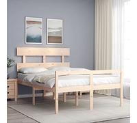 Teenpull Lit pour personnes âgées, 140 x 200 cm, en pin massif, hauteur d'assise surélevée 45 cm, avec tête de lit et espace de rangement, cadre de lit stable pour une utilisation facile