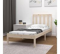 Teenpull Lit robuste en bois de pin massif 90 x 190 cm, cadre de lit stable non traité avec tête de lit, plate-forme durable pour meubles de chambre à coucher, lit simple moderne