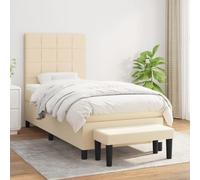 Teenpull Lit Sommier à Lattes avec Matelas Crème 100x200 cm, Tissu Durable, Tête de Lit Réglable, Ressorts Ensachés, Support Moyen-Dur, Banc Inclus
