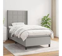 Teenpull Lit Sommier à Lattes Gris Clair 100x200cm, Tissu Durable, Tête de Lit Réglable, Matelas à Ressorts Ensachés, Support Mi-Ferme pour Confort Optimal