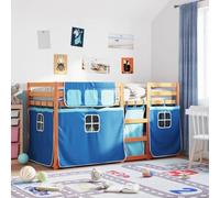Teenpull Lit superposé avec rideaux, bleu, 75 x 190 cm, en pin massif, stable, durable, idéal pour les chambres d'enfants avec un espace limité