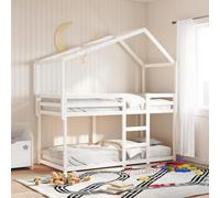 Teenpull Lit superposé avec toit, blanc, 75 x 190 cm, pin massif, cadre de lit sûr, chambre d'enfant pour un espace limité, cadre de toit inclus