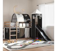 Teenpull Lit superposé en pin massif, cadre de lit blanc/noir avec toboggan et rideaux, meuble de chambre d'enfant sécurisé pour matelas de 80 x 200 cm, avec tour de jeu et protection anti-chute.