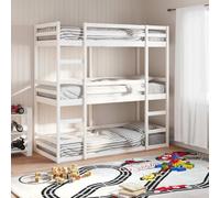 Teenpull Lit superposé triple blanc, en pin massif, 80 x 200 cm, cadre de lit robuste, meuble pour chambre d'enfant et d'amis, plate-forme polyvalente avec grille de protection, base peu encombrante