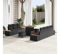 Teenpull Lot de 10 canapés de jardin en polyrotin avec coussins - Modulaires - Résistant aux intempéries - Pour terrasse, balcon, extérieur - Noir