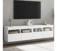 Teenpull Lot de 2 armoires murales flottantes avec éclairage LED - Blanc - 80 x 30 x 40 cm - Pour salon, design moderne