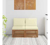 Teenpull Lot de 2 canapés centraux d'extérieur en bois d'acacia massif naturel, module de salon résistant aux intempéries, partie d'angle pour groupe d'assises, canapé, terrasse, balcon, jardin