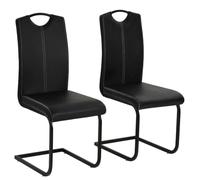 Teenpull Lot de 2 chaises de salle à manger, cantilever en cuir synthétique, noir, design moderne, cadre en acier robuste, rembourrage confortable, pour cuisine
