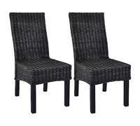 Teenpull Lot de 2 chaises de salle à manger, noires, en rotin Kubu et bois d'acajou, faites à la main, 46 x 61 x 93 cm, robustes, pour salle à manger et cuisine, confort d'assise élevé