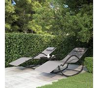 Teenpull Lot de 2 chaises longues à bascule, gris, en acier textilène, 158 x 60 x 77 cm, ergonomiques, avec coussin, inoxydable, respirantes, pour jardin, terrasse, piscine, Zero Gravity Lounge