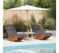 Teenpull Lot de 2 chaises longues avec coussin, marron, bois massif d'acacia, 154 x 60 x 74 cm, résistant aux intempéries, pour jardin, terrasse, piscine, capacité de charge de 220 kg, design moderne