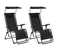 Teenpull Lot de 2 chaises longues pliantes en textilène, cadre en acier, Zero Gravity Lounge pour jardin, terrasse, balcon, plage, piscine, avec toit pare-soleil