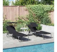 Teenpull Lot de 2 chaises longues pliantes, noires, 190 x 57 x 81 cm, en tissu Oxford, réglables, pour jardin, terrasse, piscine, Zero Gravity, Lounge, extérieur, noir