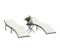 Teenpull Lot de 2 chaises longues réglables en polyrotin noir, 55 x 199 x 50 cm, avec table d'appoint, résistantes aux UV, pour jardin, terrasse, piscine
