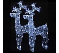 Teenpull Lot de 2 rennes décoratives de Noël - 60 x 16 x 100 cm - En acrylique - LED blanc froid - Résistantes aux intempéries - Pour l'intérieur et l'extérieur - Avec éclairage LED à économie