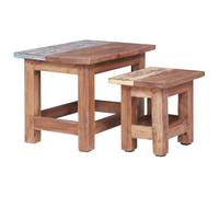 Teenpull Lot de 2 tables gigognes en bois massif recyclé acajou recyclé, poli, peint, laqué, pour salon, chambre à coucher, table d'appoint, table basse, table de chevet, polyvalente