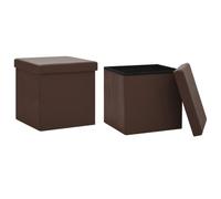 Teenpull Lot de 2 tabourets avec espace de rangement - Marron PVC - Pliable - Rembourré - Avec mousse - 38 x 38 x 38 cm - Peu encombrant - Pour cuisine, balcon, terrasse, camping - Portable et compact