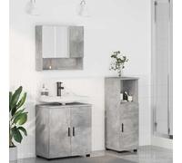 Teenpull Lot de 3 meubles de salle de bain muraux en bois gris béton, avec lavabo et miroir, ensemble de meubles de salle de bain modernes, peu encombrant, vanité flottante