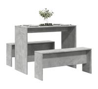 Teenpull Lot de 3 tables à manger avec 2 bancs en bois gris béton, table de cuisine robuste pour 4 personnes, idéal pour les petites salles à manger, design moderne, facile d'entretien