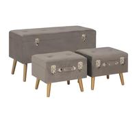 Teenpull Lot de 3 tabourets de rangement gris avec revêtement en velours, idéaux comme banc à chaussures, organisateur pour couloir et salon, pieds en bois solides pour une charge maximale