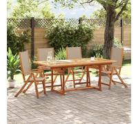 Teenpull Lot de 4 chaises de jardin pliantes en bois d'acacia massif et textilène, réglables en 5 positions, résistantes aux intempéries, pour jardin, terrasse, balcon, charge maximale : 110 kg, taupe
