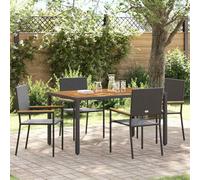 Teenpull Lot de 4 chaises empilables de jardin - Noir/marron - En rotin PE et bois d'acacia - 54 x 56 x 90 cm - Résistantes aux UV - Peu encombrantes - Pour terrasse et jardin - Grande capacité de