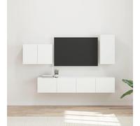 Teenpull Lot de 4 étagères murales pour TV - En bois blanc - Avec beaucoup d'espace de rangement et portes battantes à 90° - Pour salon, home cinéma, multimédia, meuble basse, commode, étagère, buffet