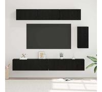 Teenpull Lot de 6 meubles TV, aspect chêne noir, montage mural, 100 x 30 x 30 cm, design moderne, beaucoup d'espace de rangement pour le salon, console multimédia