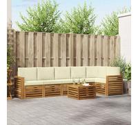 Teenpull Lot de 7 canapés d'angle avec coussins en bois d'acacia massif naturel et crème, meubles pour salon, salle à manger, bureau, salon avec table, canapé, fauteuil, chaise, banc, étagère, buffet