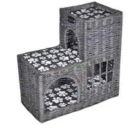 Teenpull Maison château à Chat en Saule Gris avec Coussin Moelleux Doux et Confortable 50 x 25 x 51 cm, Niche légère pour Chaton et Chat Adulte, idéale pour Repos, Sommeil