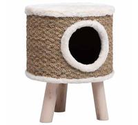 Teenpull Maison pour Chat avec Pieds en Bois 41 cm, herbiers Marins, Meuble Arbre griffoir, Niche Confortable, escalier pour Grimper, Tapis sisal pour griffer et Jouer