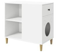 Teenpull Maison pour Chat Blanc en Bois d'ingénierie 72 x 42,5 x 70 cm Meuble intérieur avec griffoir, Niche, hamac et étagère pour Jouer, Grimper, Dormir et se Reposer au Salon