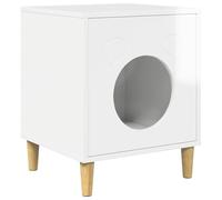 Teenpull Maison pour chat en bois blanc brillant, 42,5 x 40 x 53 cm, meuble d'intérieur moderne, rectangulaire, stable, compact, idéal pour griffer, grimper et jouer dans le salon