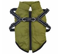 Teenpull Manteau pour chien avec harnais, imperméable, vert militaire, L40, réglable, pour l'hiver, l'automne, la promenade, avec polaire chaude, bandes réfléchissantes, coupe-vent, veste d'extérieur