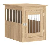Teenpull Meuble de Cage pour Chiens chêne Sonoma 55x75x65 cm, Niche Chien avec Porte verrouillable, Cage Confortable pour Repos intérieur, Table d'appoint Robuste en Bois d'ingénierie et Acier