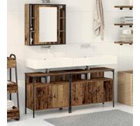 Teenpull Meuble de lavabo de salle de bain marron en bois avec étagère - Lot de 3 pièces - Montage mural - Meuble de rangement avec tiroirs et étagère pour un rangement peu encombrant dans la salle de