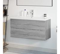 Teenpull Meuble de lavabo encastrable en bois Sonoma - 90 x 38,5 x 45 cm - Avec tiroir - Bac en céramique - Montage mural - Meuble de salle de bain