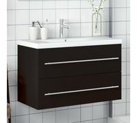 Teenpull Meuble de salle de bain avec lavabo encastrable, en céramique, vanité flottante, 80 x 38,5 x 48 cm, noir