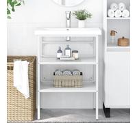 Teenpull Meuble de salle de bain - Blanc - 59 x 38 x 83 cm - Fer robuste revêtu par pulvérisation - Espace de rangement ouvert pour serviettes - Meuble de salle de bain durable