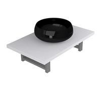 Teenpull Meuble de Salle de Bain en Deux pièces Blanc avec lavabo en céramique Ronde, étagère Murale Solide en aggloméré et métal, Installation Murale Facile
